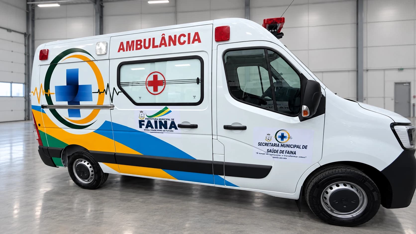Ambulância personalizada entregue para Faina em vista lateral